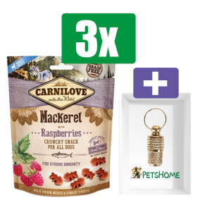 Carnilove Crunchy Snack Makreel Framboos - 200 gr - 3 Stuks - Inclusief PetsHome Goudkleurige Adreskoker