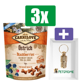 Carnilove Crunchy Snack Struisvogel Zwarte Bes - 200 gr - 3 Stuks - Inclusief PetsHome Goudkleurige Adreskoker