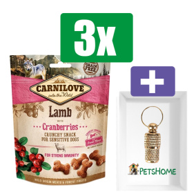 Carnilove Crunchy Snack Lam Cranberries - 200 gr - 3 Stuks - Inclusief PetsHome Goudkleurige Adreskoker