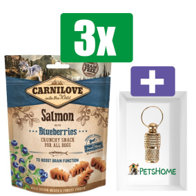Carnilove Crunchy Snack Zalm Blauwe Bes - 200 gr - 3 Stuks - Inclusief PetsHome Goudkleurige Adreskoker