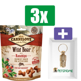 Carnilove Crunchy Snack Everzwijn Rozenbottel - 200 gr - 3 Stuks - Inclusief PetsHome Goudkleurige Adreskoker