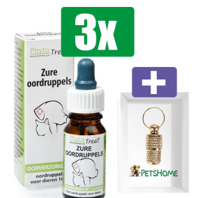 Phytotreat Zure Oordruppels - 10ml - 3 Stuks - Inclusief PetsHome Goudkleurige Adreskoker
