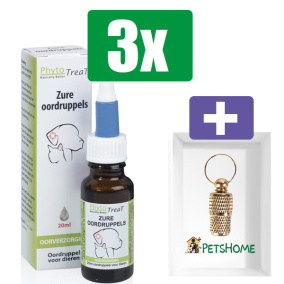 Phytotreat Zure Oordruppels - 20ml - 3 Stuks - Inclusief PetsHome Goudkleurige Adreskoker