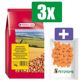 Versele Laga Voedermiddel Gepelde pinda's 1 kg – 3 Zakken – Inclusief 6 stuks PetsHome Fruitkuipjes