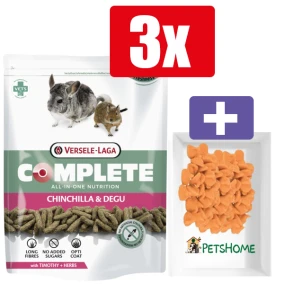 Versele Laga Complete Chinchilla & Degu 500 g – 3 Stuks – Inclusief PetsHome Drops Wortel Snoepjes