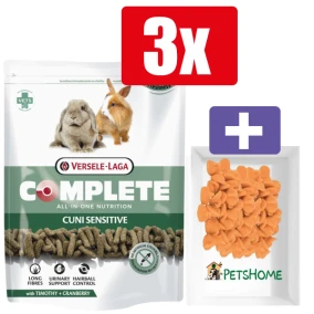 Versele Laga Complete Cuni Sensitive 500 g – 3 Stuks – Inclusief PetsHome Drops Wortel Snoepjes