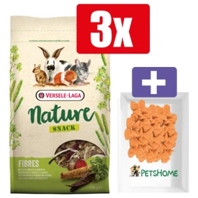 Versele Laga Nature Snack Fibres 500g – 3 Stuks – Inclusief PetsHome Drops Wortel Snoepjes