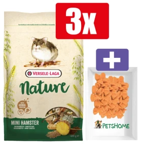 Versele Laga Nature Mini Hamster 400g – 3 Stuks – Inclusief PetsHome Drops Wortel Snoepjes