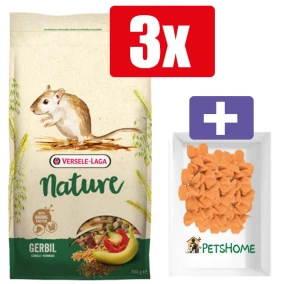 Versele Laga Nature Gerbil 700g – 3 Stuks – Inclusief PetsHome Drops Wortel Snoepjes