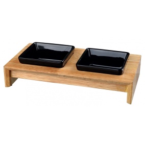Trixie Voerset Keramiek Met Houten Onderstel Zwart 200 Ml 28X15X5 Cm