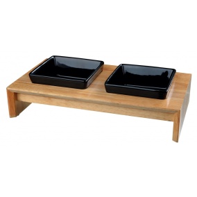 Trixie Voerset Keramiek Met Houten Onderstel Zwart 400 Ml 36X19X7 Cm
