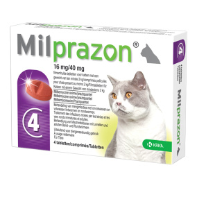 Krka Milprazon Ontwormingstabletten Kat >2 Kg 16 Mg/40 Mg 4 Tbl