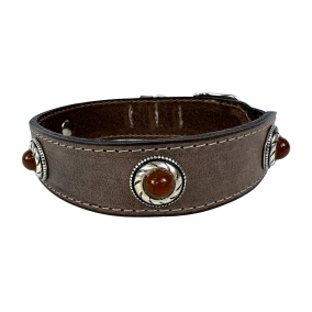 Sazzz Halsband Hond Boho Treasure Stone
  Vintage Leer Bruin 42-50X3,5 Cm