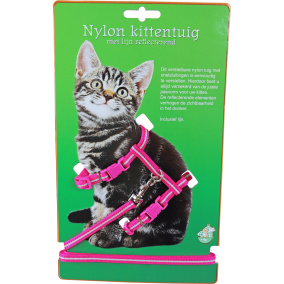 Boon Kittentuig Nylon+Lijn Neon Roze Reflec.