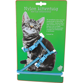 Boon Kittentuig Nylon+Lijn Neon Blauw Reflec.